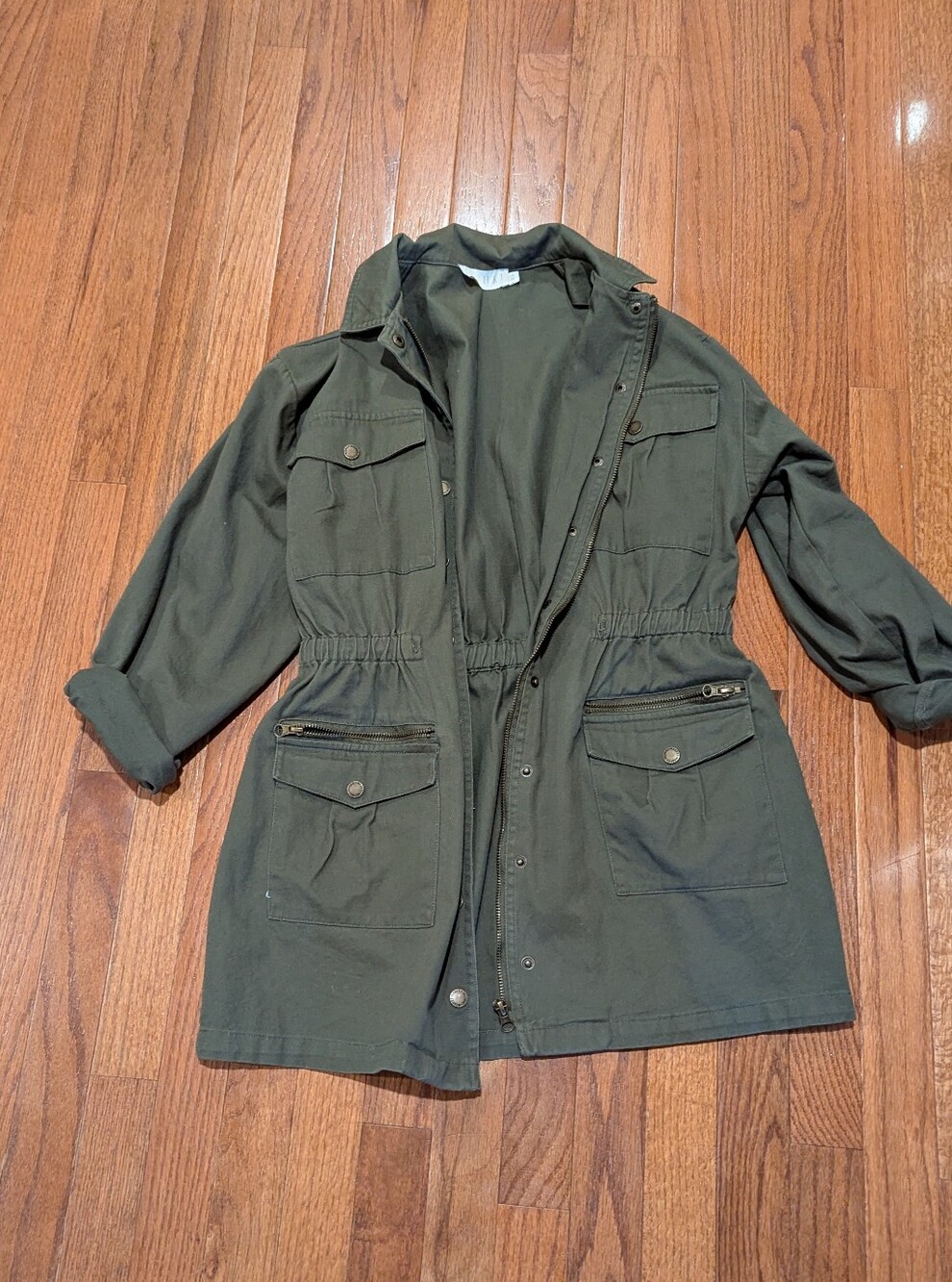 Meshki Olive Green Utility Jacket with Cinched Waist
